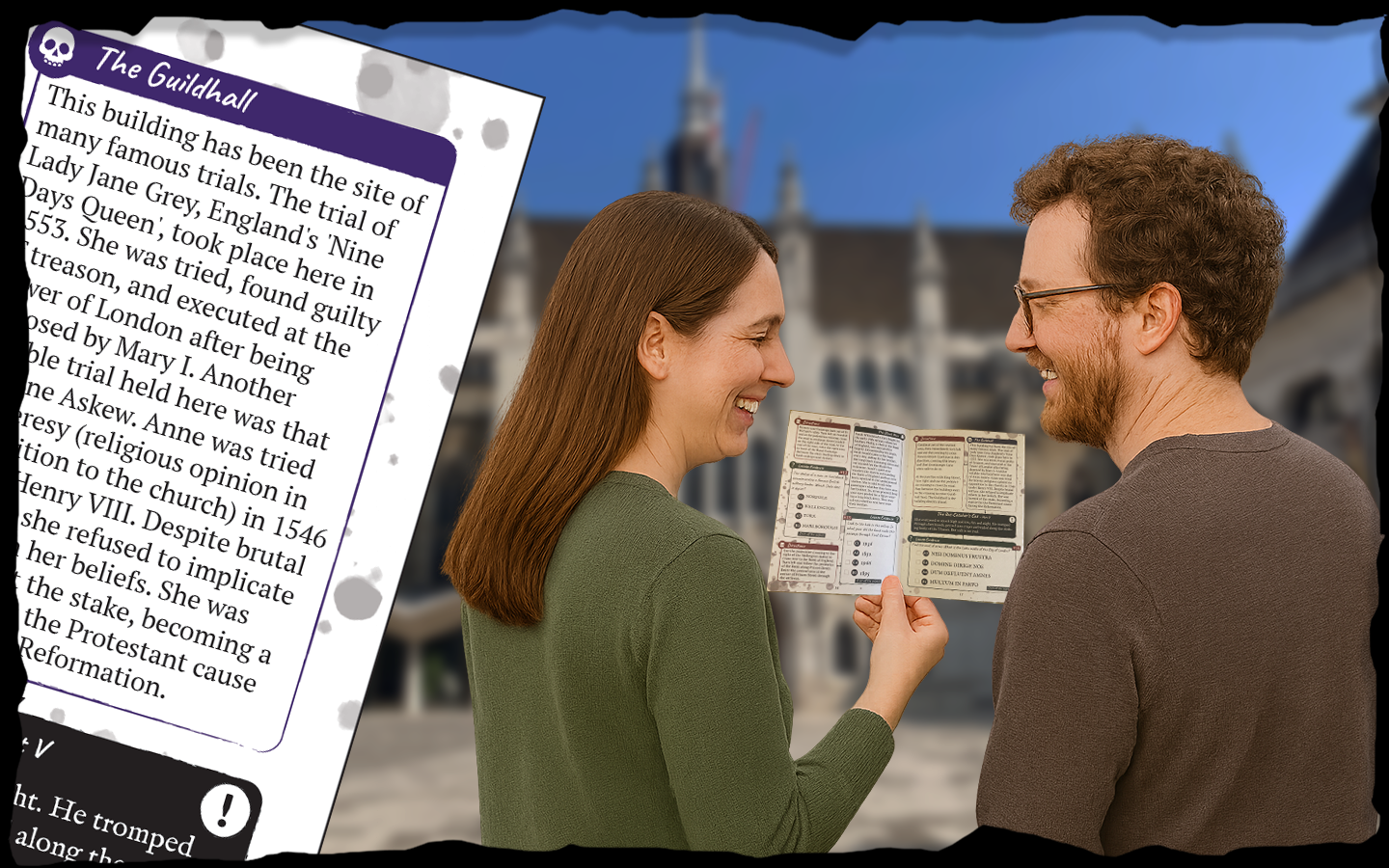Couple enjoying Ghastly Guide City Scavenger Hunt in London
